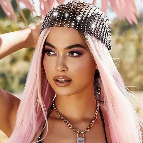 Mesh Rhinestone Beads Headband Hollow Sparkling Elastic Fishnet Headpiece Nightclub Crystal Exotic Headwrap Net in Saudi Arabia