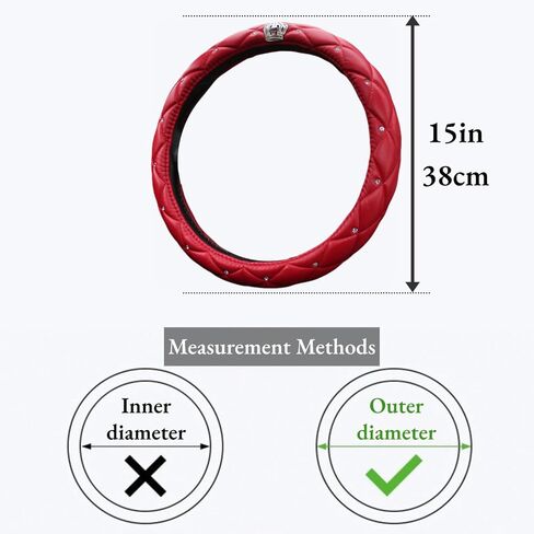 Bling Rhinestone Steering Wheel Cover Women with Crystal Diamond Universal 15in Leather Car Steering Wheel Cover Fit Suvs,Vans,Sedans,Car (3-Red with Crown) in Saudi Arabia
