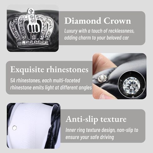Bling Rhinestone Steering Wheel Cover Women with Crystal Diamond Universal 15in Leather Car Steering Wheel Cover Fit Suvs,Vans,Sedans,Car (3-Red with Crown) in Saudi Arabia