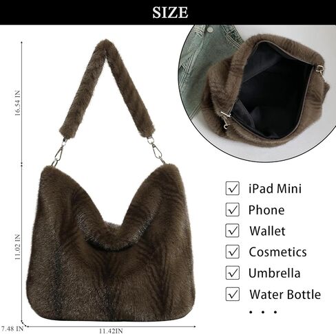Fluffy Tote Bag Winter Fuzzy Purses for Women Faux Fur Purse Soft Furry Handbag Plush Crossbody Bags in Kuwait