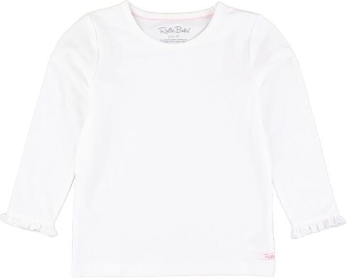 RuffleButts White Knit Long Sleeve Ruffle Layering Tee - 8 in Saudi Arabia