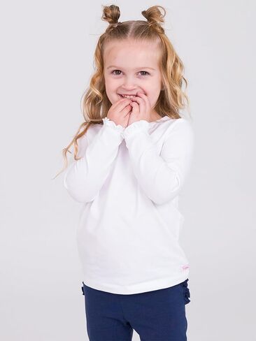 RuffleButts White Knit Long Sleeve Ruffle Layering Tee - 8 in Saudi Arabia