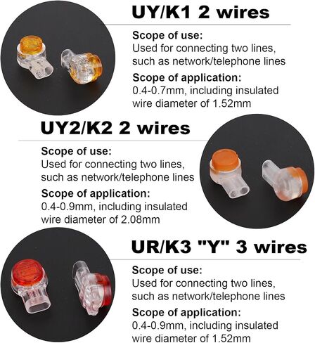 UY Wire to Wire Connector K2,SINCODA 100PCS Waterproof Gel-Filled Orange Clear Button Telephone Wire Connectors UY2 Butt Splice Connector K2 Network Cable Terminals in Saudi Arabia