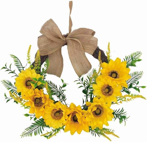 20 Inch Sunflower Wreath for Front Door, Durable Fall Welcome Wreath with Bright Sunflowers and Greenery for Spring Summer Farmhouse Front Porch Indoor Wall Window Office Decor in Saudi Arabia
