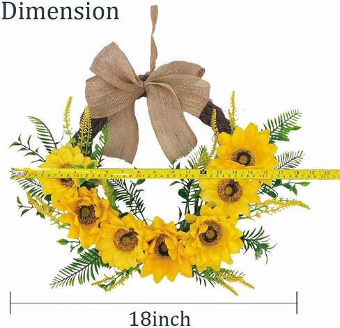 20 Inch Sunflower Wreath for Front Door, Durable Fall Welcome Wreath with Bright Sunflowers and Greenery for Spring Summer Farmhouse Front Porch Indoor Wall Window Office Decor in Saudi Arabia