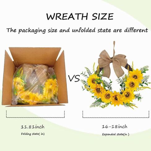 20 Inch Sunflower Wreath for Front Door, Durable Fall Welcome Wreath with Bright Sunflowers and Greenery for Spring Summer Farmhouse Front Porch Indoor Wall Window Office Decor in Saudi Arabia