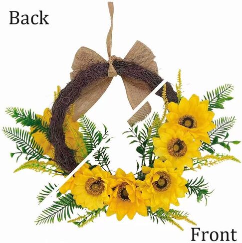20 Inch Sunflower Wreath for Front Door, Durable Fall Welcome Wreath with Bright Sunflowers and Greenery for Spring Summer Farmhouse Front Porch Indoor Wall Window Office Decor in Saudi Arabia