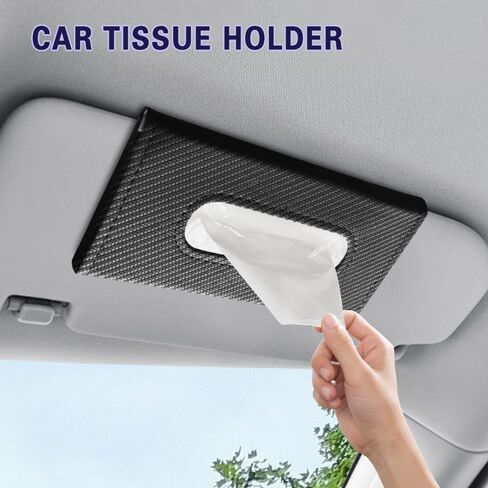 Car Visor Tissue Holder, Tissue Box Holder for Car, Leather Auto Sun Visor Napkin Case Mask Dispenser, Automotive Accessories Rectangular Hanging Auto Napkin Box Fit for Most Vehicles (Black) in Saudi Arabia