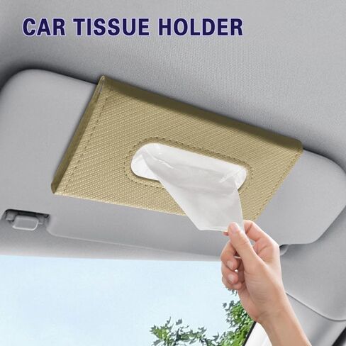 Car Visor Tissue Holder, Tissue Box Holder for Car, Leather Auto Sun Visor Napkin Case Mask Dispenser, Automotive Accessories Rectangular Hanging Auto Napkin Box Fit for Most Vehicles (Black) in Saudi Arabia