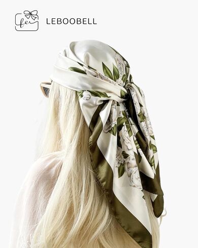 Womens Square Head Scarf Satin Printed Hair Scarf Like Silk Bandanas for Women 35 Inches in Saudi Arabia