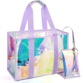 حقيبة شاطئ شفافة قزحية الألوان: مقاومة للماء وخفيفة الوزن مع حقيبة هاتف قابلة للفصل - ضرورية للسفر على شاطئ البحر in Kuwait