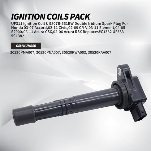 UF311 Ignition Coils and 9807B-561BW Double Iridium Spark Plugs Compatible with Honda Accord 2.4L, Civic 2.0L, CR-V 2.4L, Element 2.4L, S2000 2.2L, CSX 2.0L, RSX 2.0L Replaces C1382 in Saudi Arabia