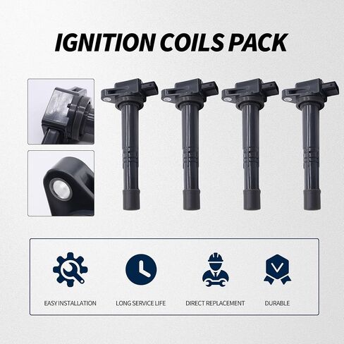 UF311 Ignition Coils and 9807B-561BW Double Iridium Spark Plugs Compatible with Honda Accord 2.4L, Civic 2.0L, CR-V 2.4L, Element 2.4L, S2000 2.2L, CSX 2.0L, RSX 2.0L Replaces C1382 in Saudi Arabia