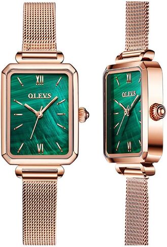 ساعات OLEVS Fashion Retro Square للنساء ساعة مربعة من الحجر الأخضر للسيدات ساعات كوارتز تناظرية ذهبية in Saudi Arabia