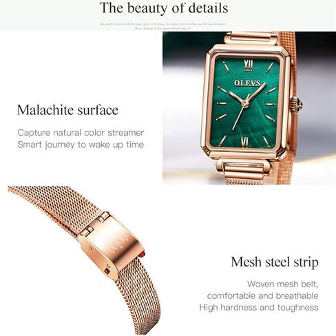 ساعات OLEVS Fashion Retro Square للنساء ساعة مربعة من الحجر الأخضر للسيدات ساعات كوارتز تناظرية ذهبية in Saudi Arabia