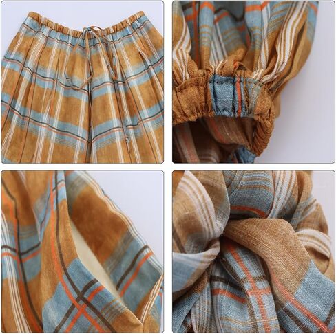سروال منقوش للنساء كاجوال واسع برباط مربعات وسروال فضفاض للساق Lowy Balloon Pants Y2k ملابس الشارع in Kuwait