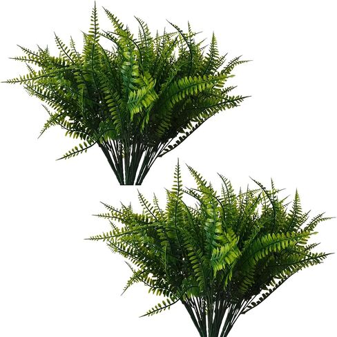 20 Bundles Artificial Plants, Fake Boston Fern Greenery Outdoor UV Resistant No Fade Faux Plastic Plants Garden Porch Window Box Decorating in Saudi Arabia