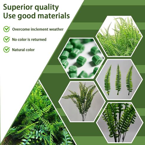 20 Bundles Artificial Plants, Fake Boston Fern Greenery Outdoor UV Resistant No Fade Faux Plastic Plants Garden Porch Window Box Decorating in Saudi Arabia