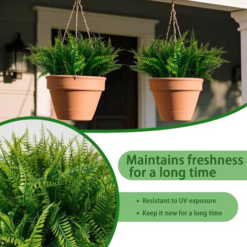 20 Bundles Artificial Plants, Fake Boston Fern Greenery Outdoor UV Resistant No Fade Faux Plastic Plants Garden Porch Window Box Decorating in Saudi Arabia