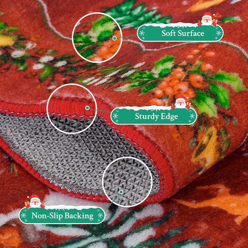 Christmas Runner Rug Scalloped Runners for Hallways, Red Kitchen Rugs Non-Slip Washable Entryway Bathroom Rugs, Holiday Tree Snow Winter Xmas Floor Carpet for Hall Bedroom in Saudi Arabia