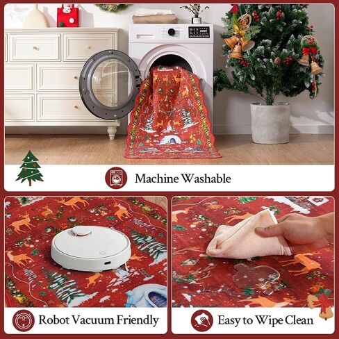 Christmas Runner Rug Scalloped Runners for Hallways, Red Kitchen Rugs Non-Slip Washable Entryway Bathroom Rugs, Holiday Tree Snow Winter Xmas Floor Carpet for Hall Bedroom in Saudi Arabia