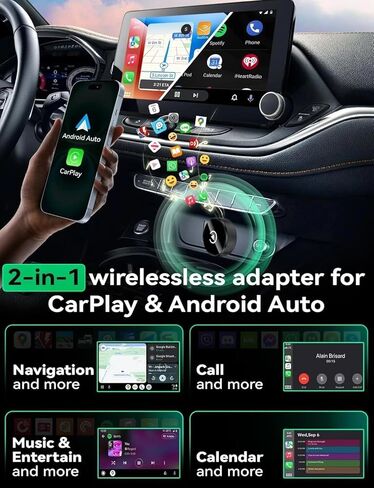 جهاز استقبال بلوتوث للسيارة من HICAS، محول سيارة بلوتوث AUX 3.5 ملم بخاصية إلغاء الضوضاء، جهاز استقبال صوت لاسلكي لسماعات الستيريو المنزلية/السلكية، مكالمات بدون استخدام اليدين، عمر بطارية 16 ساعة - فضي in Kuwait