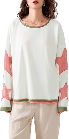 Mxiqqpltky ستار قميص المرأة المتضخم Y2k الجرافيك كم طويل Crewneck فضفاض Preppy البلوز الجمالية البلوز قميص حريمي in Kuwait