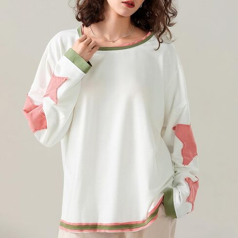 Mxiqqpltky ستار قميص المرأة المتضخم Y2k الجرافيك كم طويل Crewneck فضفاض Preppy البلوز الجمالية البلوز قميص حريمي in Kuwait