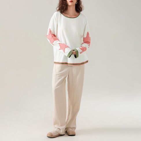 Mxiqqpltky ستار قميص المرأة المتضخم Y2k الجرافيك كم طويل Crewneck فضفاض Preppy البلوز الجمالية البلوز قميص حريمي in Kuwait