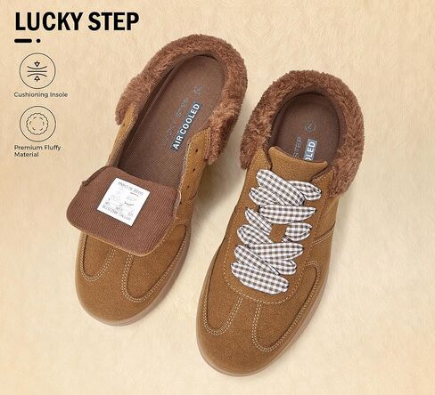LUCKY STEP أحذية رياضية نسائية عصرية مبطنة بالفرو، أحذية كاجوال كلاسيكية كلاسيكية سهلة الارتداء بدون ظهر، مريحة للمشي في الشتاء والمشي ومضادة للانزلاق in Kuwait