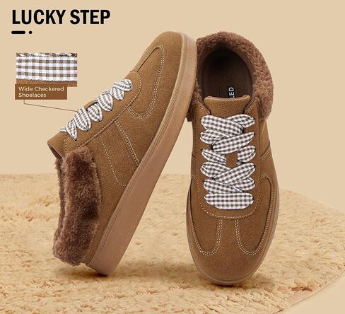LUCKY STEP أحذية رياضية نسائية عصرية مبطنة بالفرو، أحذية كاجوال كلاسيكية كلاسيكية سهلة الارتداء بدون ظهر، مريحة للمشي في الشتاء والمشي ومضادة للانزلاق in Kuwait
