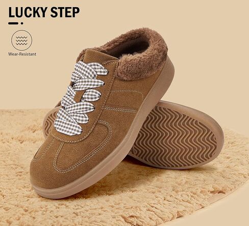 LUCKY STEP أحذية رياضية نسائية عصرية مبطنة بالفرو، أحذية كاجوال كلاسيكية كلاسيكية سهلة الارتداء بدون ظهر، مريحة للمشي في الشتاء والمشي ومضادة للانزلاق in Kuwait