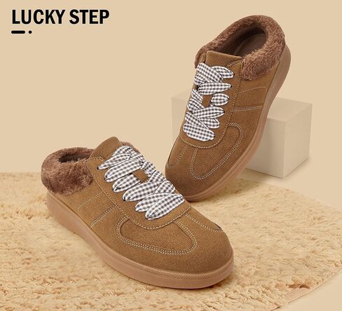 LUCKY STEP أحذية رياضية نسائية عصرية مبطنة بالفرو، أحذية كاجوال كلاسيكية كلاسيكية سهلة الارتداء بدون ظهر، مريحة للمشي في الشتاء والمشي ومضادة للانزلاق in Kuwait