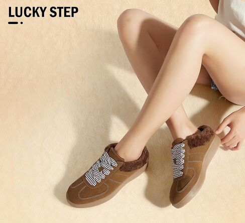 LUCKY STEP أحذية رياضية نسائية عصرية مبطنة بالفرو، أحذية كاجوال كلاسيكية كلاسيكية سهلة الارتداء بدون ظهر، مريحة للمشي في الشتاء والمشي ومضادة للانزلاق in Kuwait