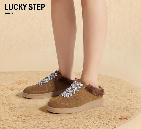 LUCKY STEP أحذية رياضية نسائية عصرية مبطنة بالفرو، أحذية كاجوال كلاسيكية كلاسيكية سهلة الارتداء بدون ظهر، مريحة للمشي في الشتاء والمشي ومضادة للانزلاق in Kuwait