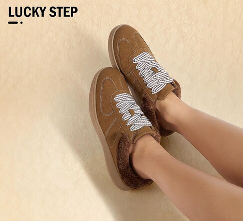 LUCKY STEP أحذية رياضية نسائية عصرية مبطنة بالفرو، أحذية كاجوال كلاسيكية كلاسيكية سهلة الارتداء بدون ظهر، مريحة للمشي في الشتاء والمشي ومضادة للانزلاق in Kuwait