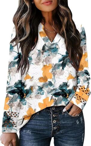 Magritta Womens Long Sleeve Casual Tunic Tops 2025 Winter Loose Dressy Shirts V Neck Flare Blouses in Saudi Arabia