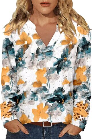 Magritta Womens Long Sleeve Casual Tunic Tops 2025 Winter Loose Dressy Shirts V Neck Flare Blouses in Saudi Arabia