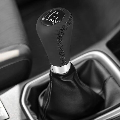 X AUTOHAUX Black Universal 6 Speed Auto Car Gear Lever Shifter Manual Stick Shift Knob PU Leather Black Stitches in Saudi Arabia