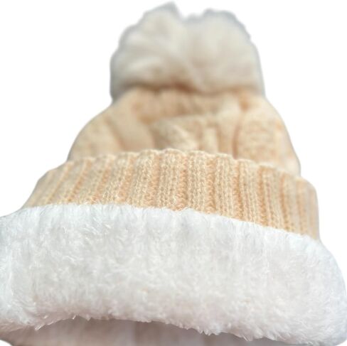 Winter Knit Beanie Hat with Faux Fur Pom Pom, Cable Knit Pattern, Cream Color, Gift Package in Saudi Arabia