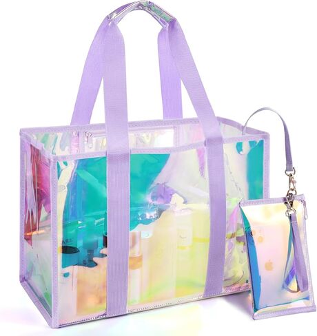 حقيبة شاطئ شفافة قزحية الألوان: مقاومة للماء وخفيفة الوزن مع حقيبة هاتف قابلة للفصل - ضرورية للسفر على شاطئ البحر in Kuwait