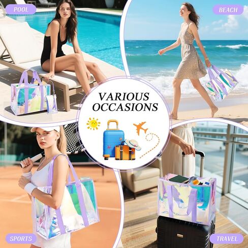 حقيبة شاطئ شفافة قزحية الألوان: مقاومة للماء وخفيفة الوزن مع حقيبة هاتف قابلة للفصل - ضرورية للسفر على شاطئ البحر in Kuwait