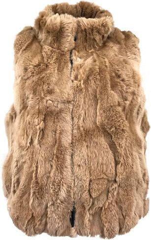 LVCOMEFF Women Real Rex Rabbit Fur Vest Furry Fluffy Classic With High Collar Sleeveless Outwear Top in Kuwait