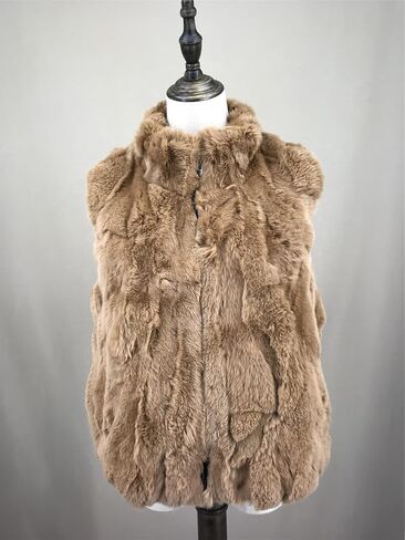 LVCOMEFF Women Real Rex Rabbit Fur Vest Furry Fluffy Classic With High Collar Sleeveless Outwear Top in Kuwait