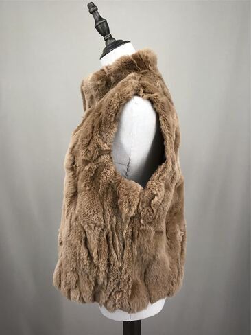 LVCOMEFF Women Real Rex Rabbit Fur Vest Furry Fluffy Classic With High Collar Sleeveless Outwear Top in Kuwait