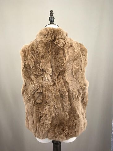 LVCOMEFF Women Real Rex Rabbit Fur Vest Furry Fluffy Classic With High Collar Sleeveless Outwear Top in Kuwait