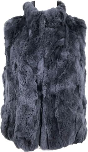LVCOMEFF Women Real Rex Rabbit Fur Vest Furry Fluffy Classic With High Collar Sleeveless Outwear Top in Kuwait