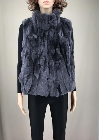 LVCOMEFF Women Real Rex Rabbit Fur Vest Furry Fluffy Classic With High Collar Sleeveless Outwear Top in Kuwait