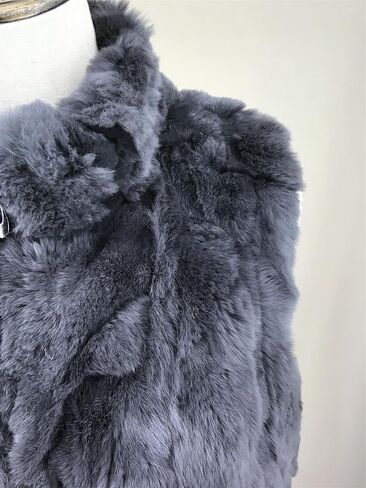 LVCOMEFF Women Real Rex Rabbit Fur Vest Furry Fluffy Classic With High Collar Sleeveless Outwear Top in Kuwait