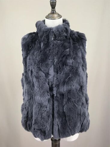 LVCOMEFF Women Real Rex Rabbit Fur Vest Furry Fluffy Classic With High Collar Sleeveless Outwear Top in Kuwait